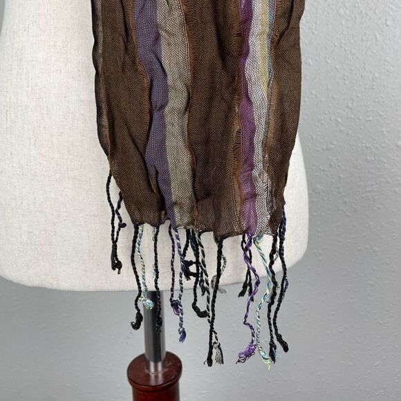 NWT Pier 1 Multi Stripe Brown Scarf Foulard - Picture 3 of 7